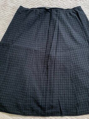 Eileen Fisher Organic Cotton Voil Box Grid Pattern Full A-Line Skirt L NWT